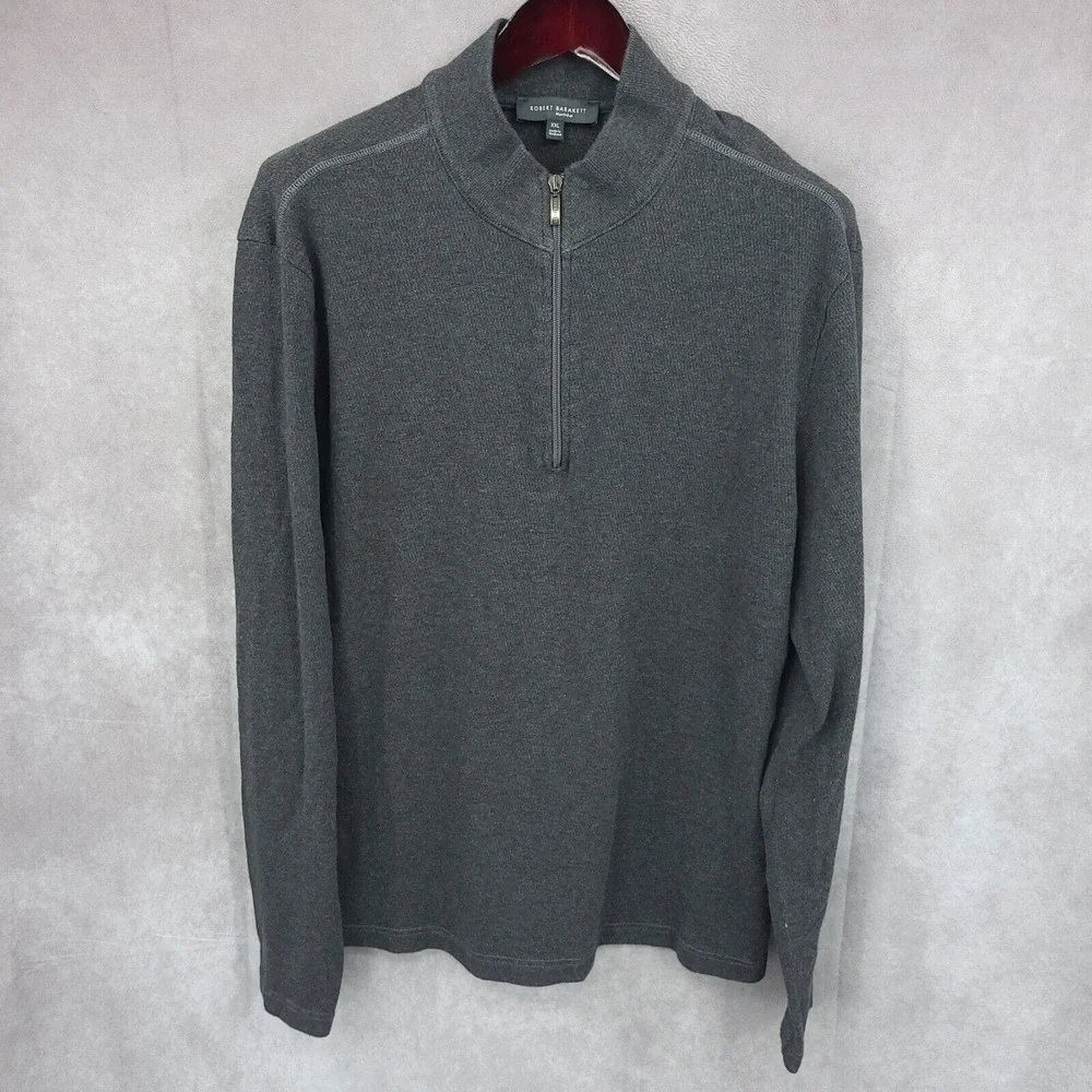 Robert Barakett Sweater Mens XXL Gray 1/4 Zip Pullover Long Sleeve Grandpa